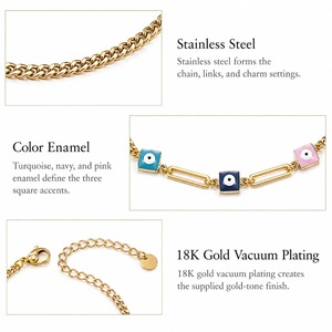 Collier œil color block en acier inoxydable plaqué or 18 carats sous vide, variantes couleur or et argent - Product Image 3