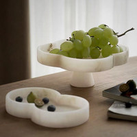 STONEKOCC Plateau-bol décoratif en marbre naturel translucide blanc alabastre espagnol personnalisé avec vase pour la maison, les hôtels et les villas