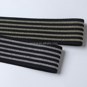 Stock Wholesale 4CM/5CM Metallic Glitter Woven <strong>Striped</strong> <strong>Elastic</strong> Band for Clothes Pant Custom Nylon Underwear <strong>Elastic</strong> Waistband - Product Image 2