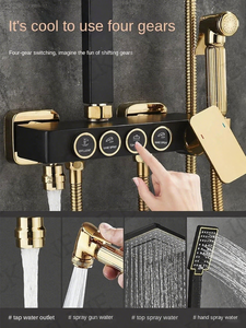 OEM 2025 Ensemble de douche de luxe pour hôtel, noir et or, 4 fonctions, avec fonction pluie, système de salle de bain mural, mitigeur FSH-TZ5006575, affichage numérique - Product Image 1