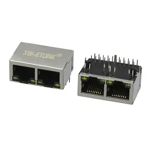 1x2 multi port network connecteur POE rj45 female connector led 5G 10G ethernet rj45 connector rj45 modular jack Gigabit 8p8c