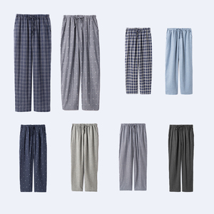 Bán buôn Mens Pyjama quần cotton kẻ sọc in thẳng quần dây rút ngủ đáy đàn hồi dây rút rộng chân quần - Product Image 1