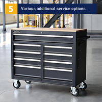 Armoire à outils en acier robuste avec dessus en bois, chariot à outils mobile verrouillable, OEM/ODM personnalisable pour la réparation automobile