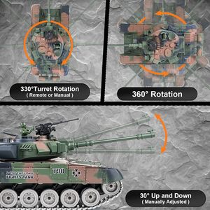 Tanque teledirigido DWI DOWELLIN 1:18 que dispara balines, 2.4G <span class=keywords><strong>RUS</strong></span> T-90, modelo de juguete de tanque de control remoto de aleación metálica, juguete militar con humo - Product Image 6