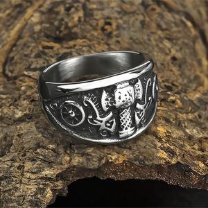 Men's Titanium Steel <b>Ring</b> Vintage Thor Hammer Hip Hop Style Geometric Cross Design Gift Jewelry - Product Image 1