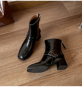 Mode femmes talons <span class=keywords><strong>bottes</strong></span> chaussures talon épais bottines quotidien élégant talon haut en cuir PU extérieur <span class=keywords><strong>bottes</strong></span> courtes pour dames - Product Image 6