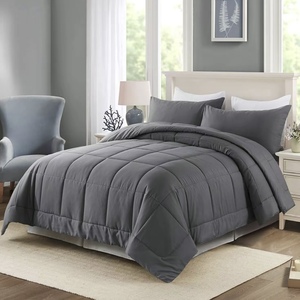 Set di Lenzuola Queen Size in Poliestere 100% Stile Cotone Pettinato, Traspirante ed Ecologico, Colore Grigio Avanzato per Hotel e Casa - Product Image 1