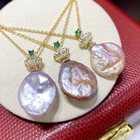 Pendentif en or 14 carats à haute brillance avec perle d'eau douce naturelle Edison, couleur magique rose-violet, style français baroque