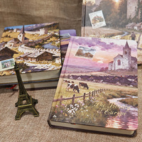 Carnet créatif de style rétro avec pages colorées illustrées de monuments architecturaux européens, reliure artistique à fil, couverture rigide, cadeau