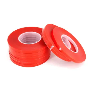 Süper güçlü yapıştırıcı Solvent akrilik tutkal çift taraflı PET yapışkan bant ile kırmızı serbest film lineri