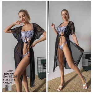 Copricostume Sogno D'Oro in Rete Nera, Kimono Lungo da Spiaggia per Donne, Taglie M L XL - Product Image 3