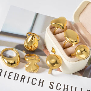 แหวนผู้หญิงสแตนเลสชุบทอง 18K ปี 2025 ดีไซน์ทันสมัยและใช้งานได้หลากหลาย พร้อมดีไซน์เปิดปรับขนาดได้และรูปหัวใจ - Product Image 4