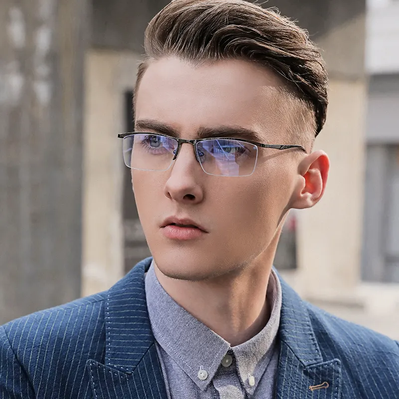 Kacamata Bisnis Kualitas Tinggi Bingkai Kacamata Pria Bingkai Optik Kacamata Penghalang Cahaya Biru Murah Logam
