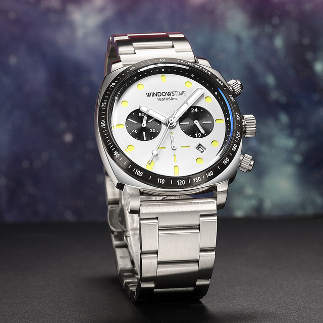 Men's Luxury Quartz Stainless Steel Waterproof Chronograph Watch with Simple Pointer Dial
