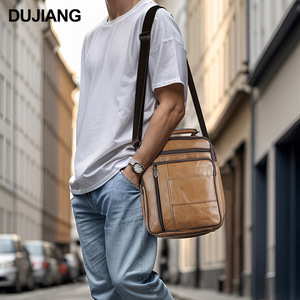 กระเป๋าสะพายข้างผู้ชายดูเจียงหนังแท้กระเป๋าสะพายไหล่สำหรับธุรกิจความจุขนาดใหญ่กระเป๋าใส่ไอแพดสีทึบสีน้ำตาลกาแฟสีดำ - Product Image 2