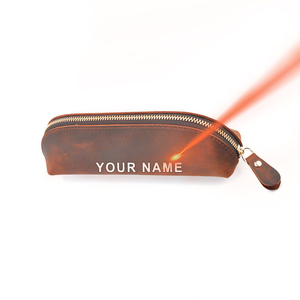 Drop Shipping Popular Cow Leather Pencil Bag Pen Holder Pouch School Student Stationery Zipper Pencil Case Box