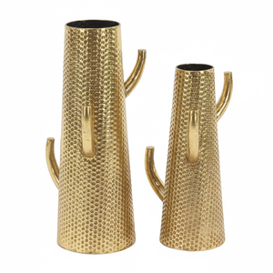 Jarrón de Metal Moderno para Flores, Decoración del Hogar y Bodas, Juego de 2 Jarrones de Hierro para Cactus con Acabado Dorado - Product Image 1