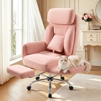 Kursi Kantor Bulu Teddy Pink untuk Anak Perempuan, Model Duduk Silang Kaki, Penyangga Pinggang, Bahan Beludru Teddy, Cocok untuk Rias, Kantor, Ukuran Besar dan Tinggi, untuk Hewan Peliharaan