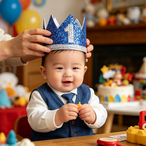 Nouveauté Chapeau d'anniversaire bleu scintillant pour garçons, idéal pour le 1er anniversaire et les fêtes prénatales, couronne d'anniversaire à paillettes bleues pour enfants - Product Image 2