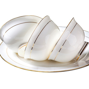 Service de vaisselle en porcelaine fine avec bordure dorée et motif double ligne, ensemble de bols et assiettes en porcelaine <span class=keywords><strong>blanche</strong></span> pour hôtel, restaurant et maison - Product Image 6