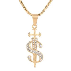 Hip Hop USD símbolo 18K chapado en oro no deslustre Zirconia cúbica Pvd no deslustre impermeable Acero inoxidable joyería colgantes hombre - Product Image 6