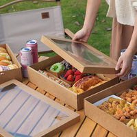 Boîte à lunch pliable biodégradable en carton kraft ondulé avec fermeture magnétique et poignée pour sandwichs, traiteur, pique-nique, fête, jetable