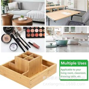 Boîte de rangement en bois carrée, porte-stylo de couleur bois naturel pour bureau, étude, usage domestique - Product Image 1