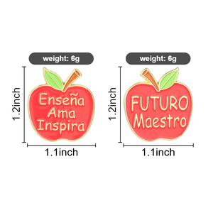 Spilla in smalto a forma di mela rossa per insegnanti di spagnolo, con scritta 'Ensea Ama Inspira Futuro Maestro', distintivo per borsa e giacca, gioiello regalo per insegnanti - Product Image 3