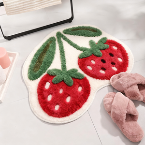 Custom Personalized Irregular Machine Made Tufted Rug Cute Cherry Design Microfiber Floor <strong>Mat</strong> for Gift - Product Image 3