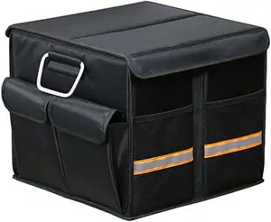 汽车行李箱收纳器-可折叠行李箱收纳器，带可折叠盖铝合金手柄反光条，适用于汽车、SUV