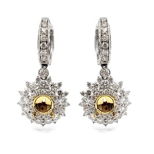 Magnifiques boucles d'oreilles créoles semi-montées en or blanc 18 carats avec diamants brillants taille brillant de haute qualité, sertis sur 4 griffes, style vintage, cadeau pour femme - Product Image 1