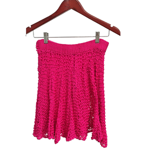 Pull décontracté tricoté à la main rose rose pour femme ourlet évasé texturé évidé avec logo avant - Product Image 1