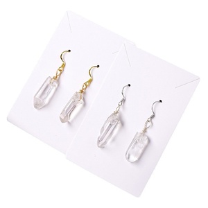Pendientes Minimalistas de Acero Inoxidable con Gancho para la Oreja, Columna de Cuarzo Natural en Bruto, Chapados en Oro de 18K, Joyería al por Mayor - Product Image 4