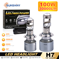 Ampoules de phare LED Sunshiny A100 100W 3570 CSP ultra lumineuses 30000LM, mini projecteur, lentille, éclairage automobile universel OEM H7 H4 9005