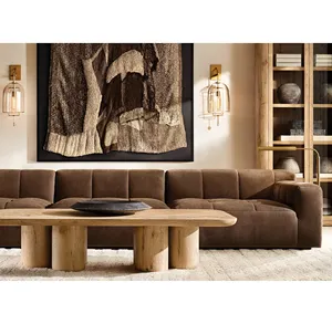 Sofa kulit vintage klasik kombinasi sudut ruang tamu furnitur klub hiburan villa dapat disesuaikan