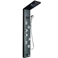 Panneau de douche intelligent avec ensemble de douche intégré, pommeau de douche multifonction, sortie d'eau LED, fixation murale, design moderne, finition brossée effet pluie