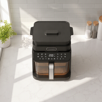 Friteuse à air visuelle 5,5 L avec panier en verre, multifonctionnelle, à commande tactile, machine de cuisson électrique sans huile pour la maison