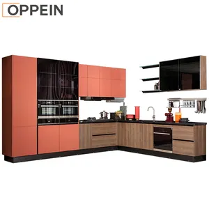 OPPEIN 2019 बोल्ड नारंगी रंग चित्रित मंत्रिमंडल रसोई डिजाइन