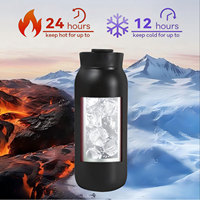 Bouteille d'eau de camping à double paroi en acier inoxydable classique avec logo personnalisé, isotherme, anti-fuite, à large ouverture, 12-24 heures