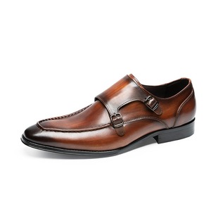 Zapatos italianos Brogue pintados a mano para hombre, mocasines informales con doble hebilla de <span class=keywords><strong>monje</strong></span>, zapatos de negocios de piel de vaca brillante - Product Image 3