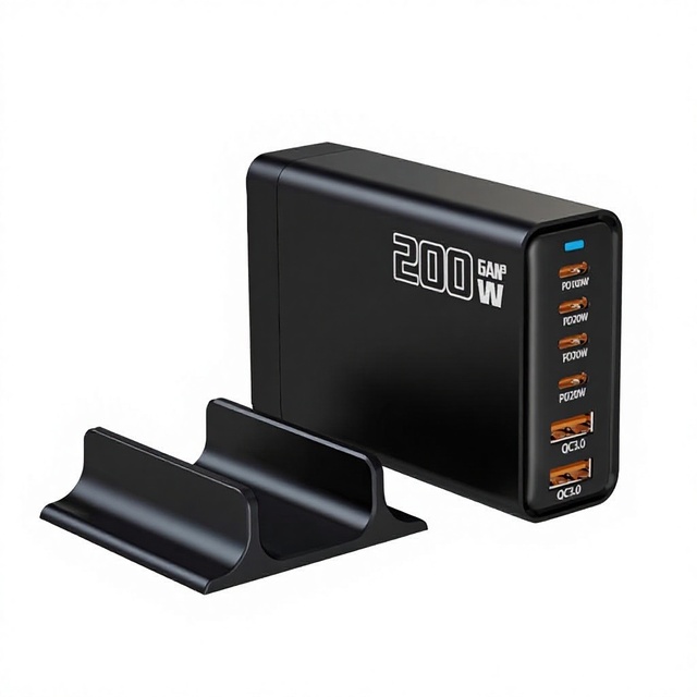 200W GaN Multi-Port Charger 4C2A Desktop Charging Station PD 200W Fast-Charging Adapter CE Certified with Stand