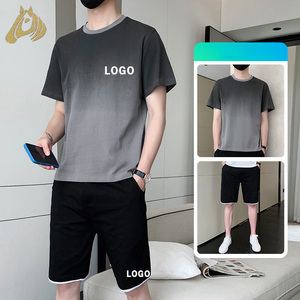 Vente en gros d'usine, logo personnalisé, costume en coton pour homme à manches courtes, Traje Manga Corta, ensembles de t-shirts à manches courtes pour homme - Product Image 1