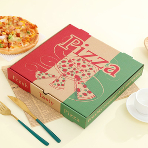 Caja de Pizza Plegable Desechable de Papel Kraft con Asa, Impresa con Logotipo Personalizado en Color, Ecológica, al por Mayor - Product Image 1