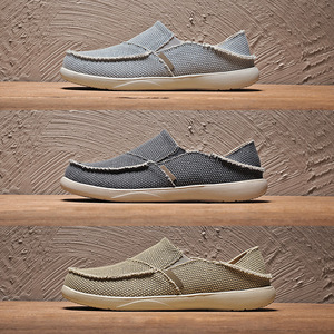Zapatos sin cordones de lona tejida con borde deshilachado para hombre, con aberturas laterales elásticas, suela redondeada ligera, cómodos, informales, perfectos - Product Image 1