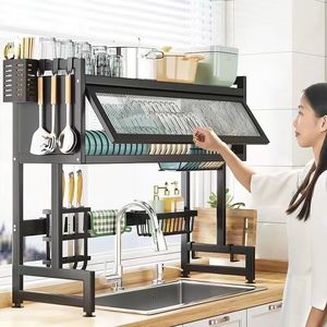 <span class=keywords><strong>Estante</strong></span> de acero al carbono para fregadero de cocina, organizador de <span class=keywords><strong>platos</strong></span> y palillos, cesta de drenaje doméstica no plegable, venta al por mayor - Product Image 4
