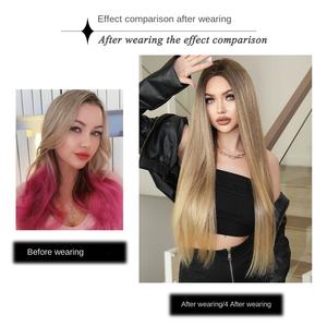 Peluca rubia Peluca europea y americana, conjunto de cabeza completa de pelo liso de separación media extralarga para mujer, degradado de oro natural Nórdico - Product Image 2
