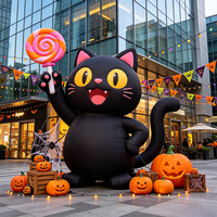 Décoration gonflable géante de chat noir et citrouille violette lumineuse à LED pour Halloween, en tissu Oxford, pour jardin et fêtes en extérieur