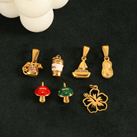 Pendentif Caméra Passeport Tendance pour Femme et Homme, Breloques Frites, Café, Fleur en Émail en Acier Inoxydable Plaqué Or 18K pour la Fabrication de Bijoux