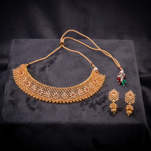 Conjunto de Collar Estilo Choker Antiguo Mukut con Baño de Oro, Conjunto de Joyería para Mujer para Boda o Compromiso 213989 - Product Image 2
