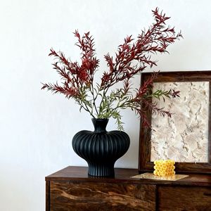 Jarrón de Flores Artificiales Estilo Wabi Sabi con Adorno de Saliegueira Dorada, Decoración Redonda de Plástico para el Hogar, para Arreglos en Sala de Estar o Mesa de Comedor - Product Image 3